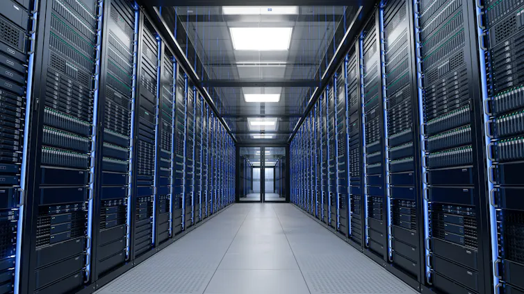 Corridor of servers inside a data centre.