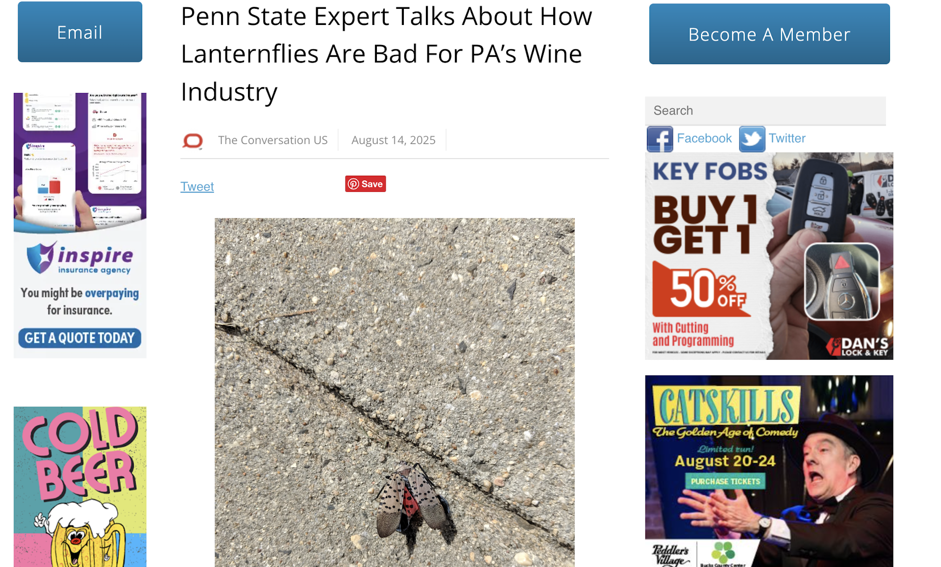 Headline in Levittown Now reads: Penn State Expert Talks About How Lanternflies Are Bad For PA’s Wine Industry
