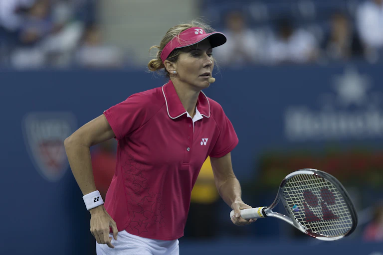 A picture of Monica Seles playing at a charity tournament.