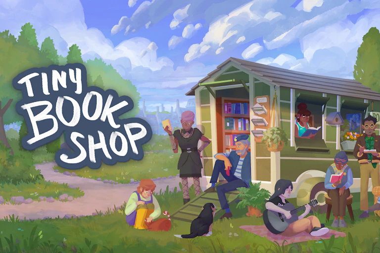 People outside of the Tiny Bookshop