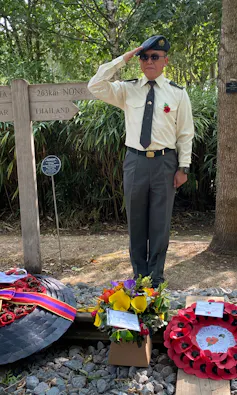 Colonel Himeda at the Burma Thai Railway memorial.