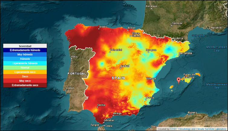 Mapa de España con colores que marcan los índices de sequía