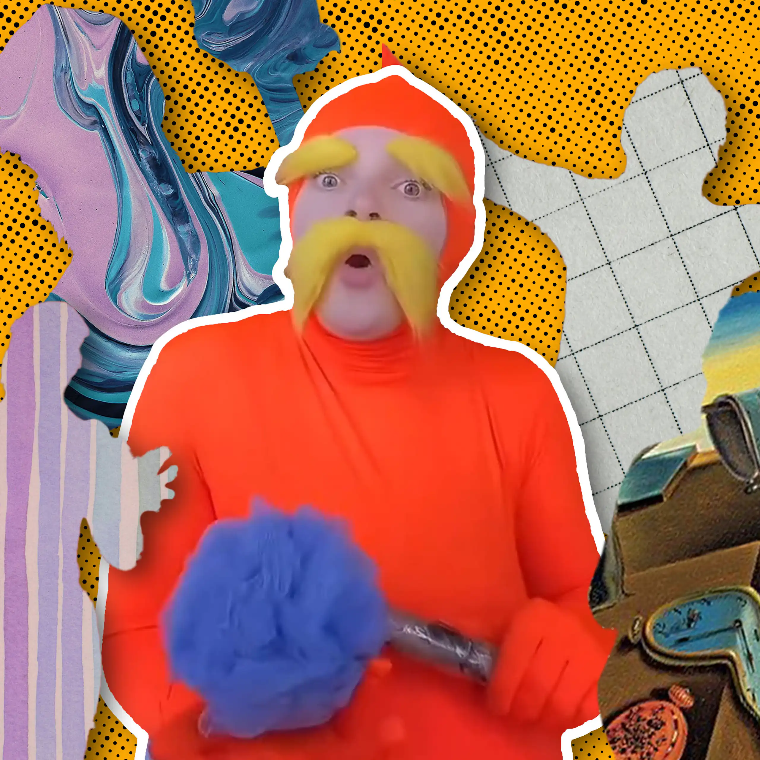 Collage of a TikTok personality and abstract colours and textures