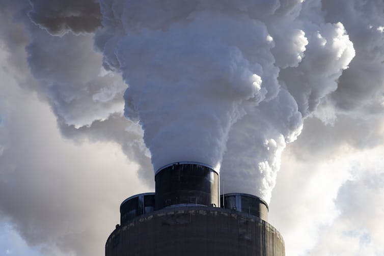 Steam from a chimney at a coal plant.