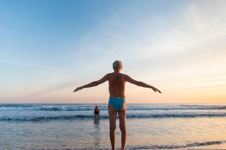 Elderly people at the beach.