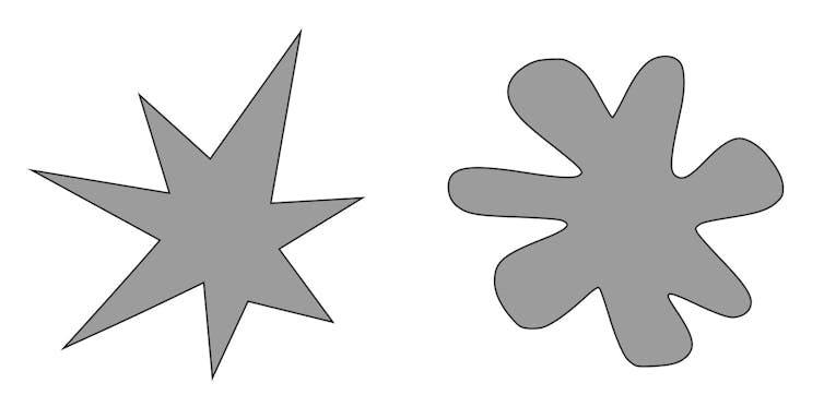 Two shapes seen side-by-side: A spiky shape and a flower shape with rounded edges