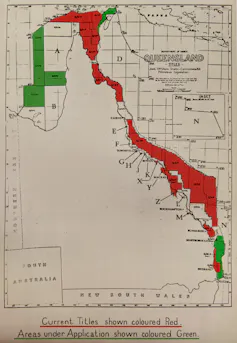 map showing oil and gas concessions in the Great Barrier Reef in 1970.