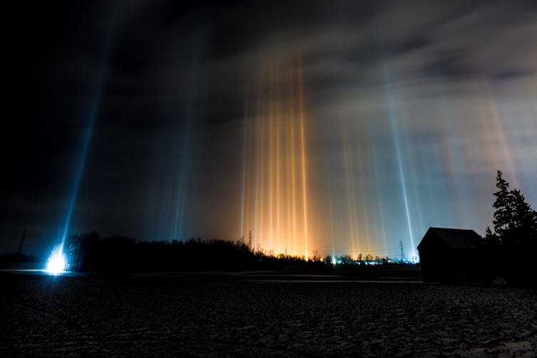 Pillars of coloured light