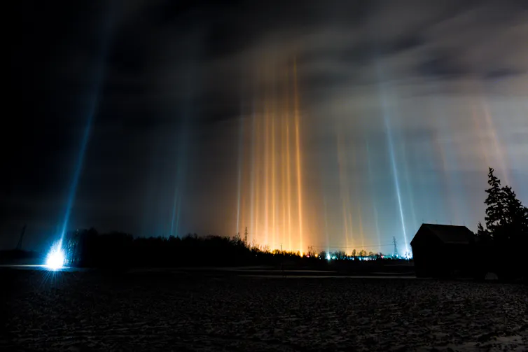Pillars of coloured light