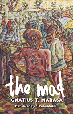 A figurative oainting of African men talking on the street.