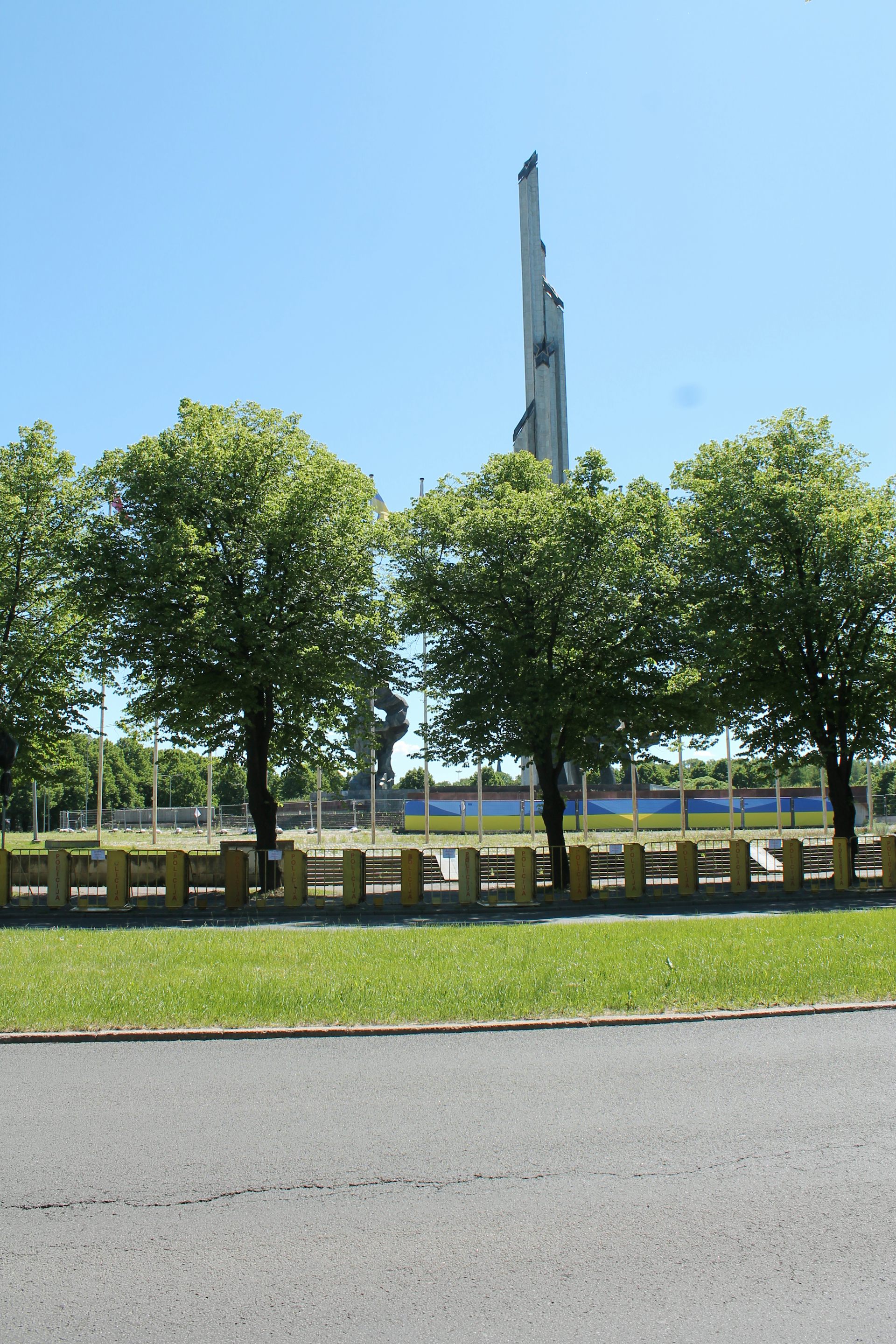 A Soviet-era memorial site in Riga fenced off to the public.