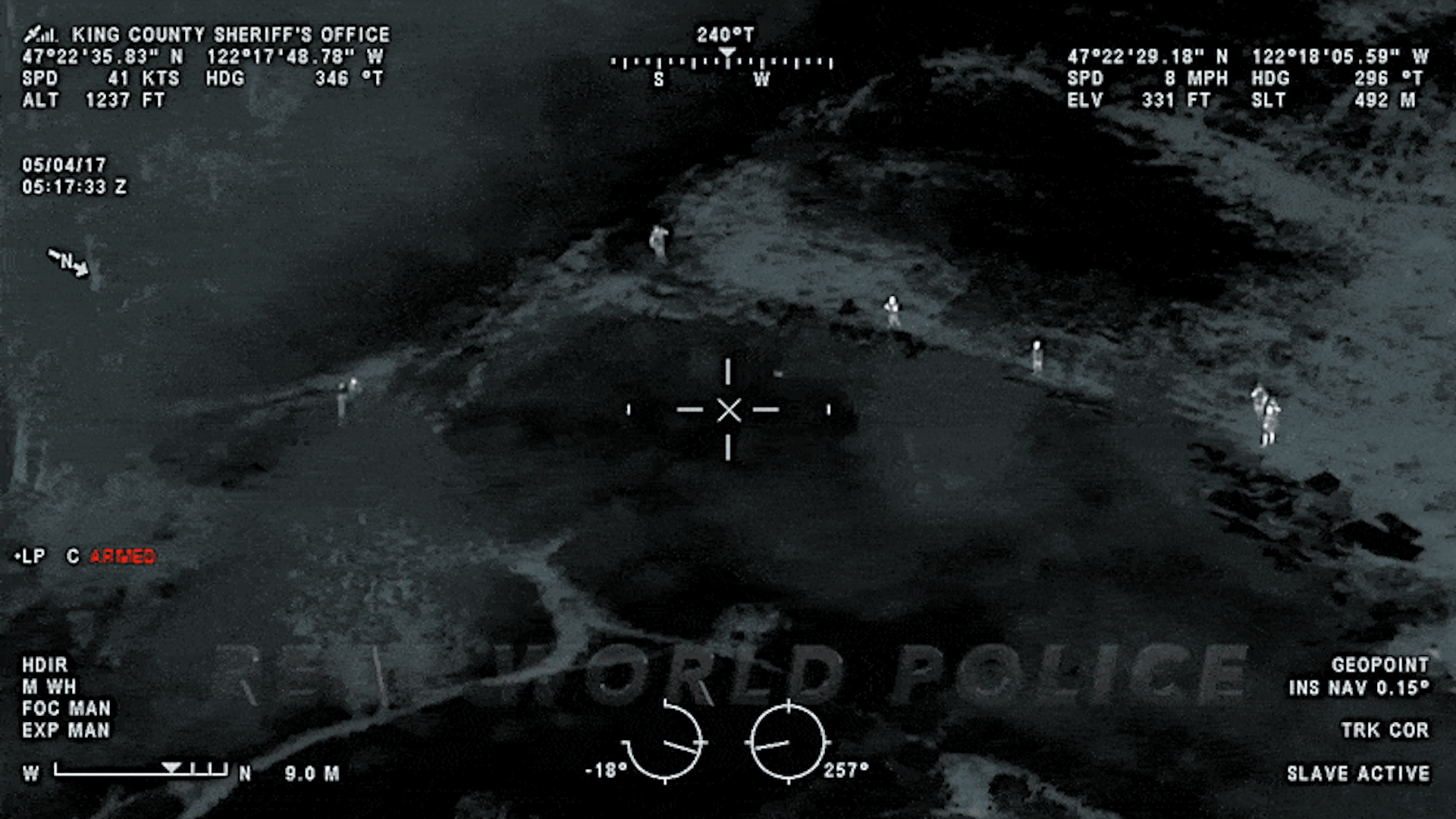 This footage, from the US, shows how thermal vision from a camera makes heat signatures glow white-hot.