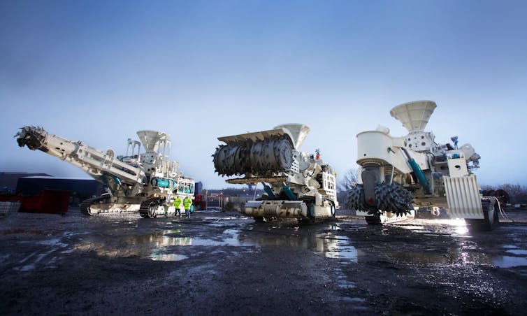 seabed mining vessels on land, large mining vehicles.