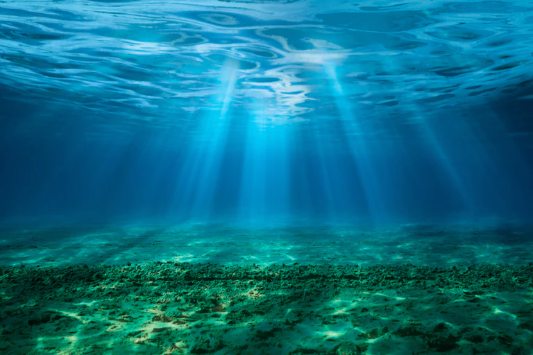 sunbeams into deep seawater.