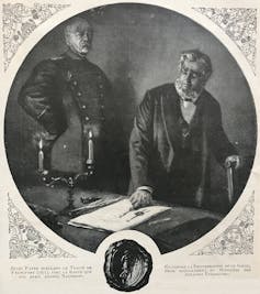 J.D. Vance is flawed about historical past – right here’s why this issues for Ukraine 1 Illustration showing French foreign minister, Jules Favre signing the Treaty of Frankfurt in 1871 as German chancellor Otto von Bismarck looks on.