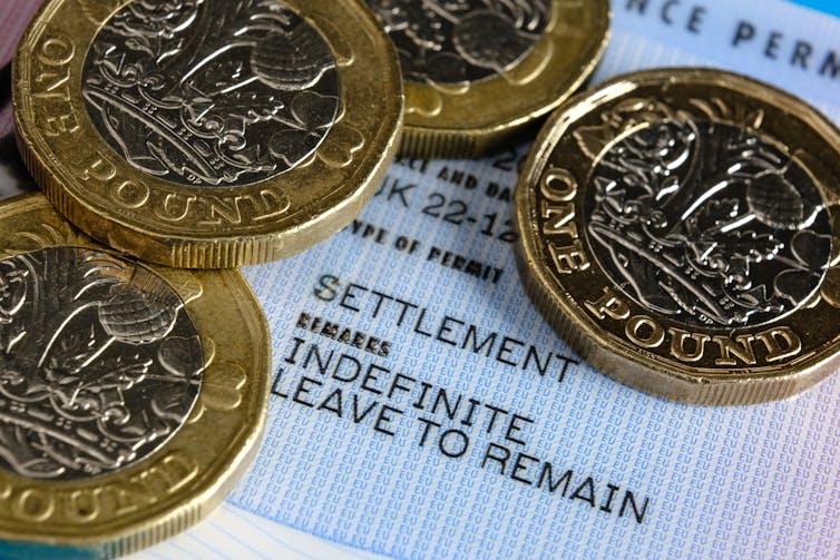 Pound coins on an application form