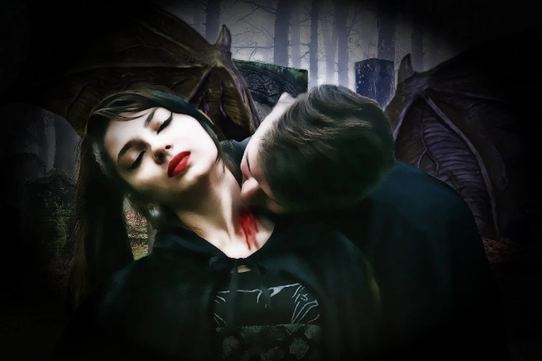 Un vampire mord une jeune femme.