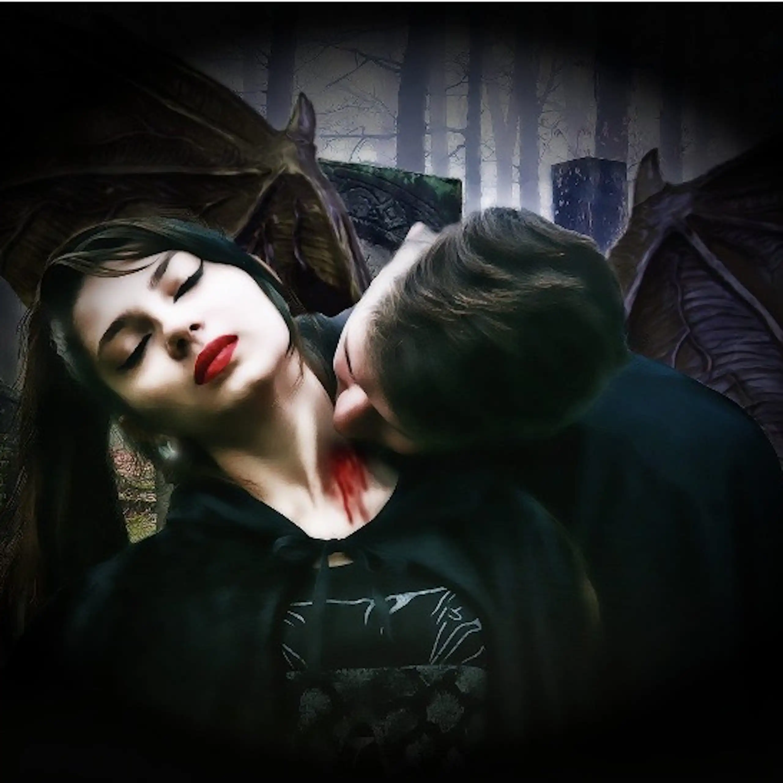 Un vampire mord une jeune femme.