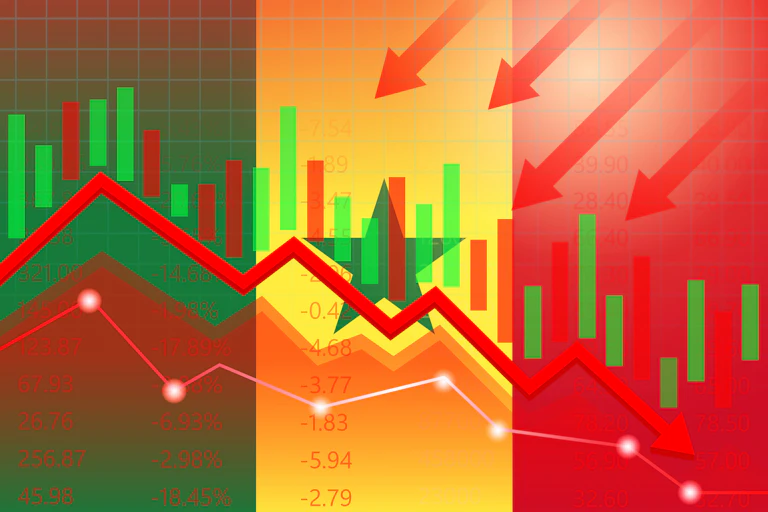 Graphic of jagged lines, bars and arrows
