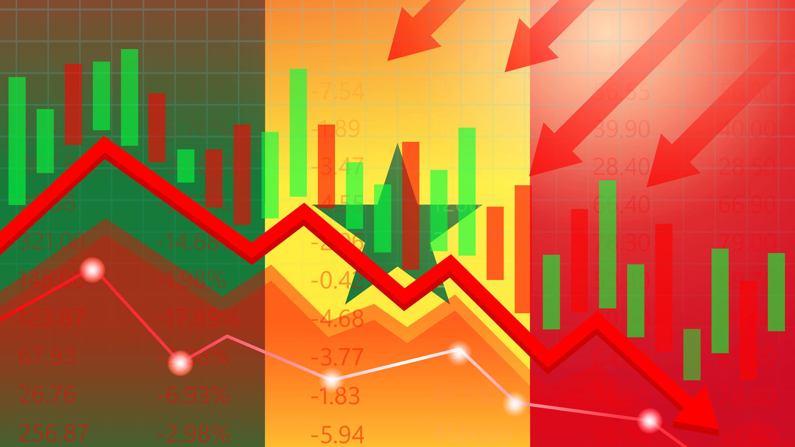Graphic of jagged lines, bars and arrows