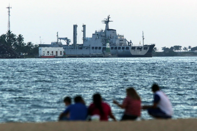 A Venezuelan warship at a port.