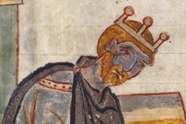 Athelstan detail from an illustration in a manuscript of Bede's Life of Saint Cuthbert.