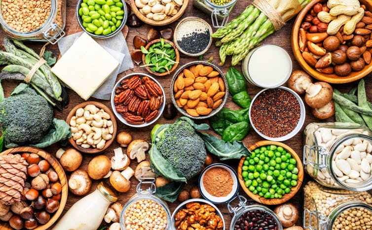 Plant-based foods, including nuts, mushrooms and tofu.
