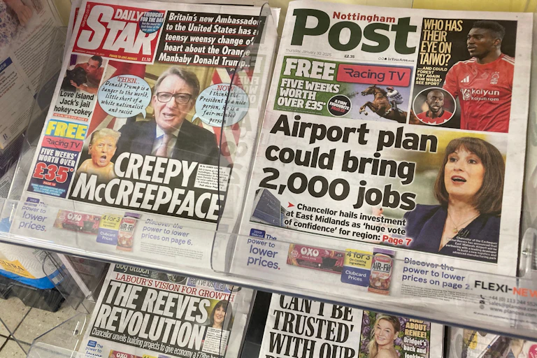 Front pages of British newspapers including the Nottingham Post