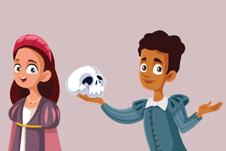 Cartoon image of children in Elizabethan costume