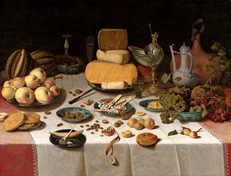 A 17th century painting of a spread of food by a Dutch master.