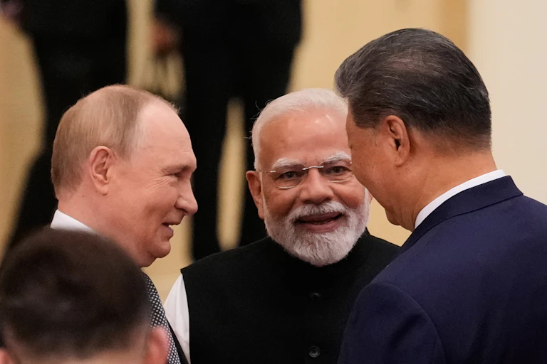 Russian President Vladimir Putin, Indian Prime Minister Narendra Modi and Chinese President Xi Jinping
