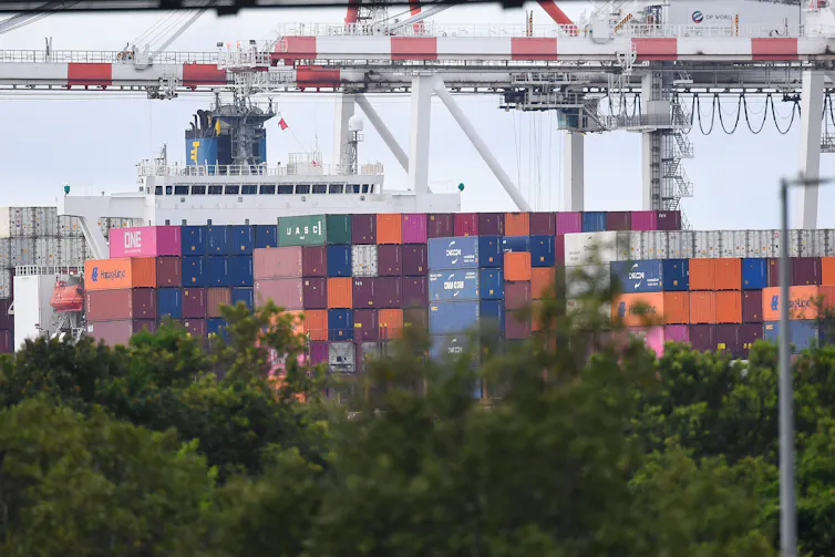Shipping containers on a ship at the port of Brisbane
