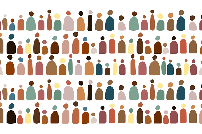 Abstract picture of silhouettes, evoking diversity.