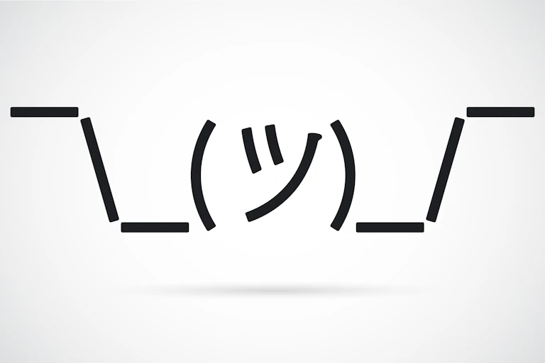 Old school emoji of symbols creating a person shrugging their shoulders.