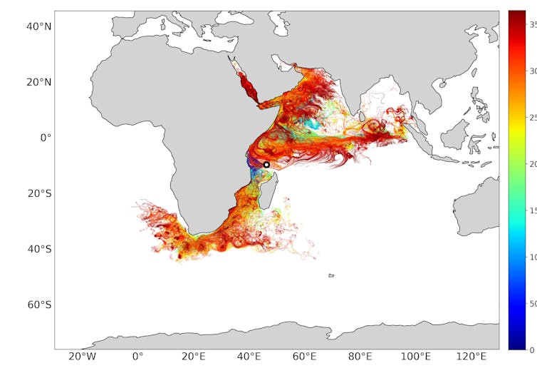 Map of Africa with colourful areas in the ocean