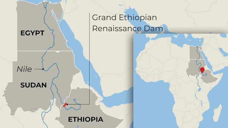 A map showing the location of a map in relation to Egypt, Sudan and Ethiopia