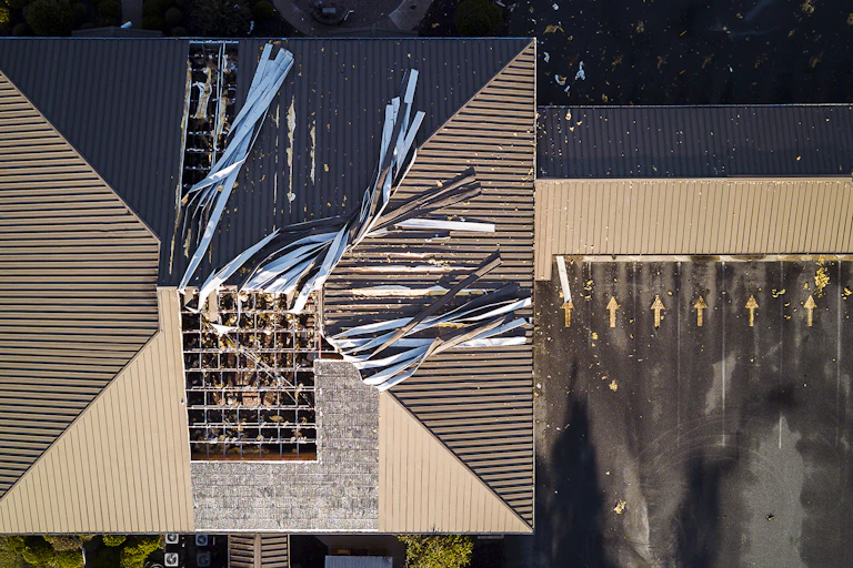 Roof peeling off after a storm