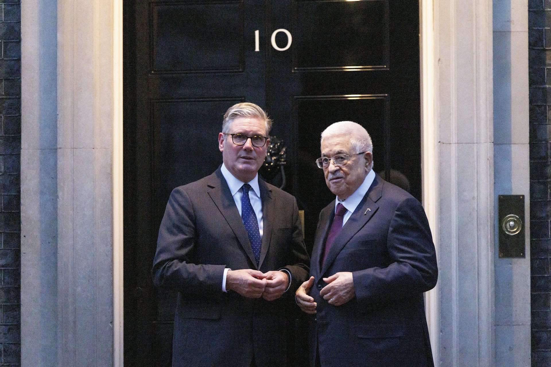 UK prime minister, Keir Starmer, and Palestinian Authority president, Mahmoud Abbas, outside 10 Downing Street.