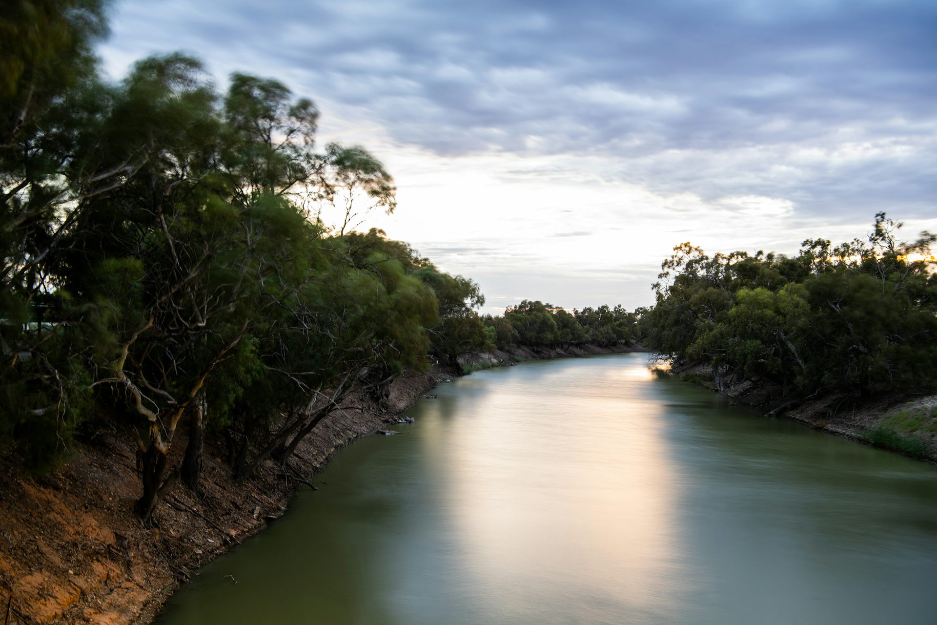 A river at dusk.