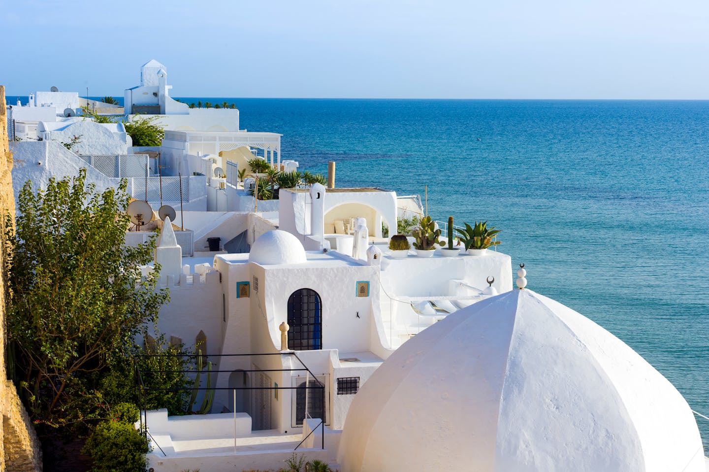 Seaside scene with white buildings