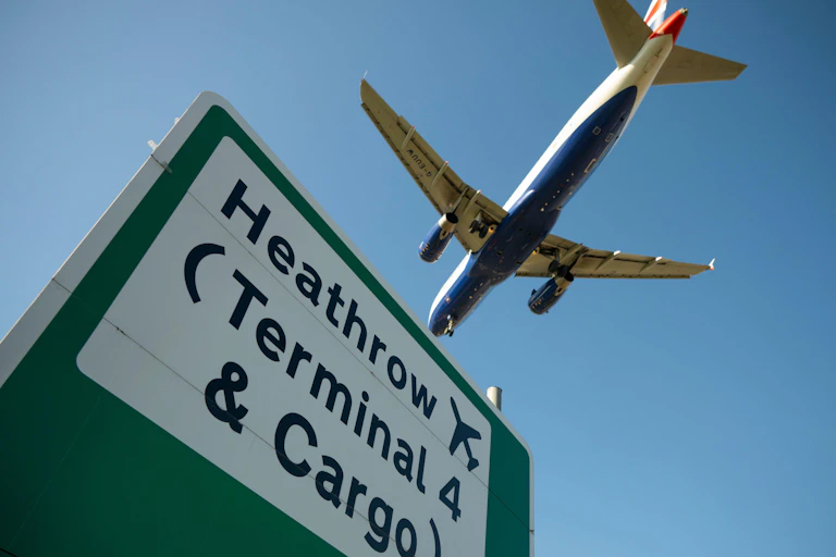 Plane landing at London Heathrow.