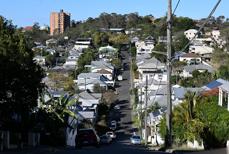 An inner-suburban street with electricity lines