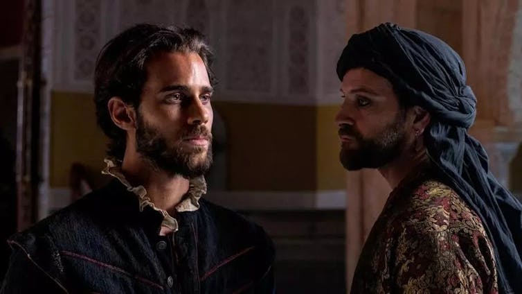 Miguel de Cervantes at the display screen: The adventures of the inventor of the radical 2 A Muslim man talks to Caucasian.