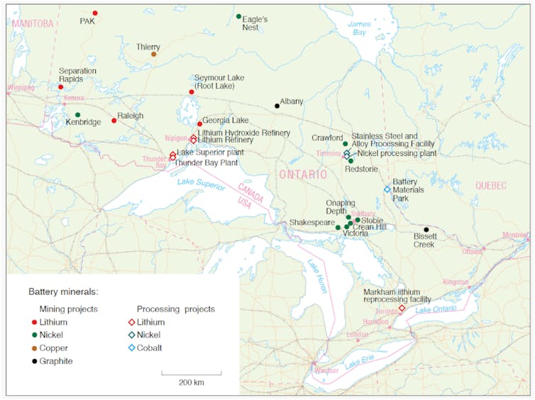 A 2023 map of critical minerals mining and processing projects.