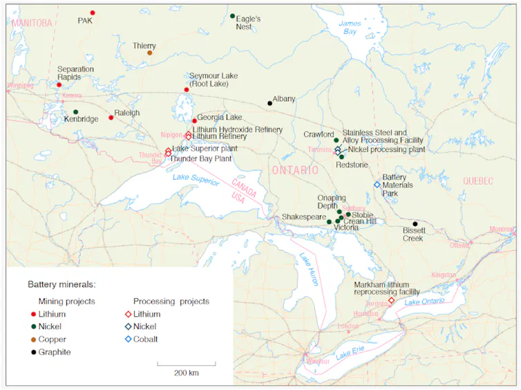 A 2023 map of critical minerals mining and processing projects.