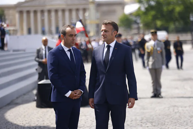 Sebastien Lecornu and Emmanuel Macron.