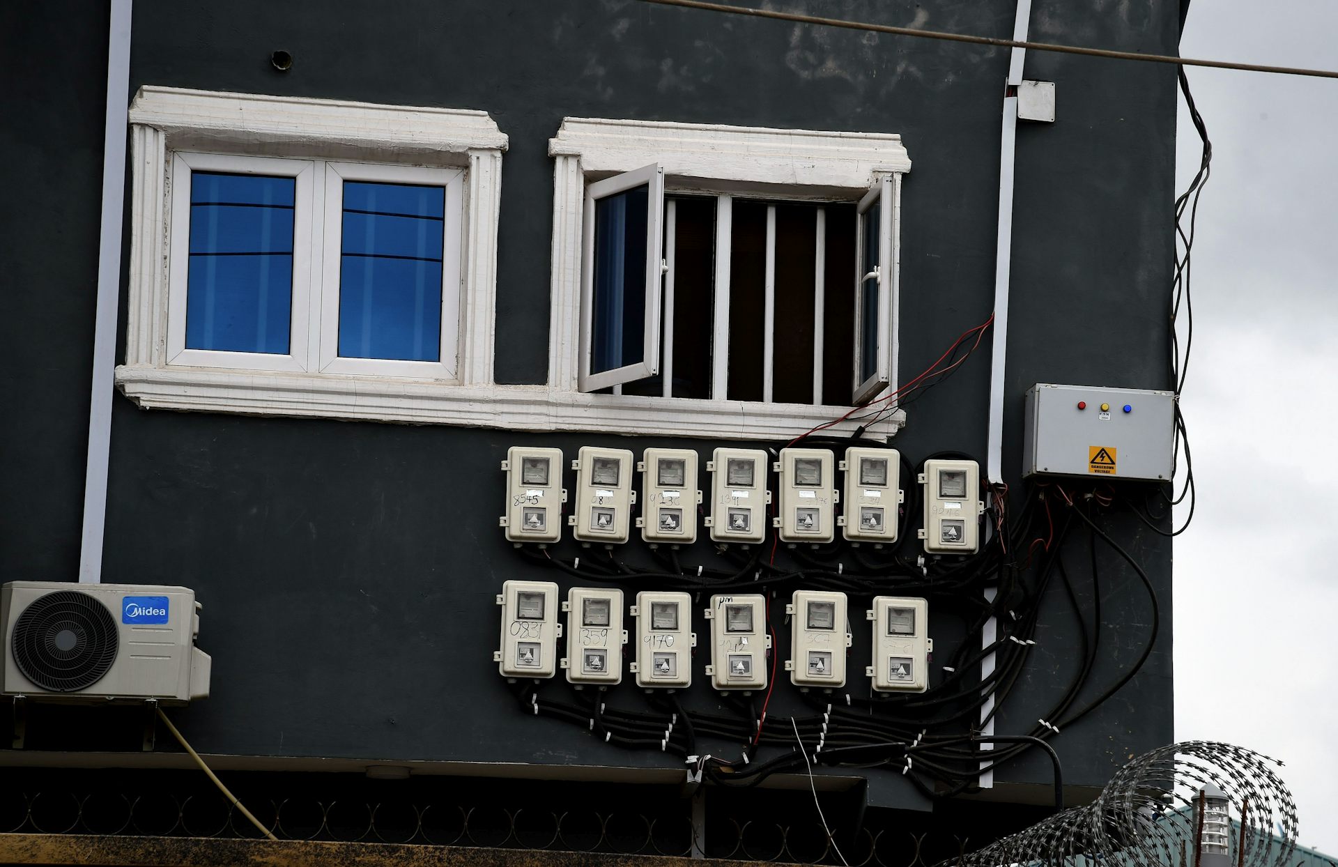Prepaid meters fitted on a building