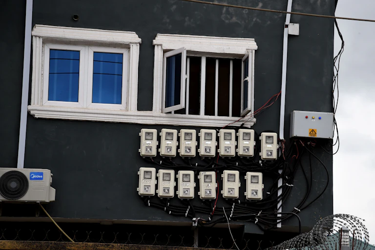 Prepaid meters fitted on a building