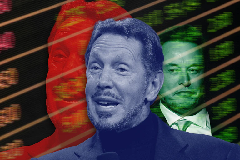 A composite image of US tech billionaires Larry Ellison and Elon Musk