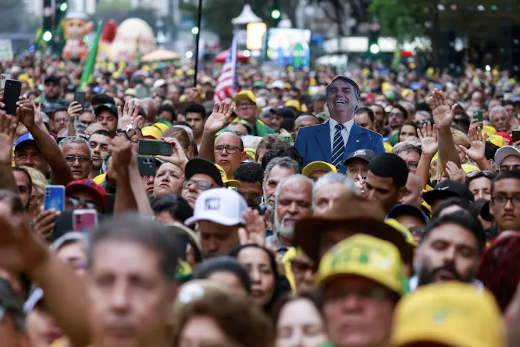 Bolsonaro supporters participate in a demonstration.